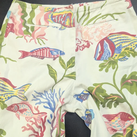 Talbots Petites Stretch Tropical Fish Print Pants – Size 4 - Picture 5 of 10